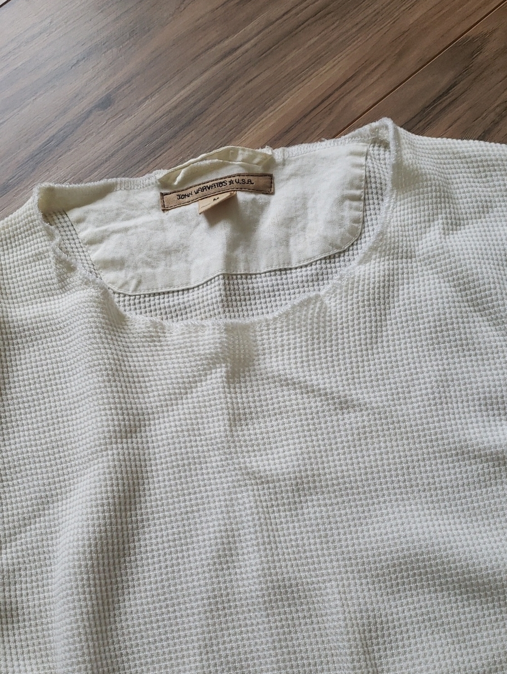 John Varvatos Cream Waffle-Knit Long Sleeve Shirt